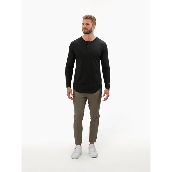 Cuts Clothing Men's Elongated Henley Long Sleeve Signature Fit PYCA Tee T-Shirt - Picture 3 of 7